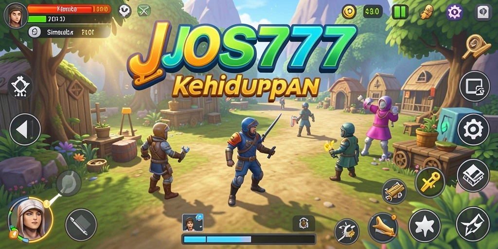 Screenshot utama JOS77 menampilkan karakter dalam suasana kehidupan sehari-hari.