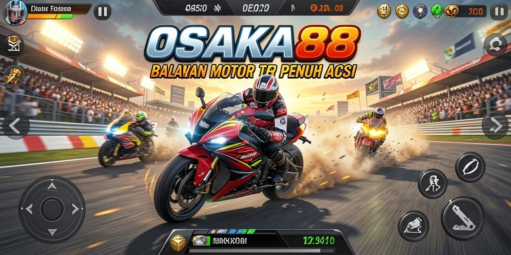Tampilan gameplay balapan motor yang intens dan mendebarkan.