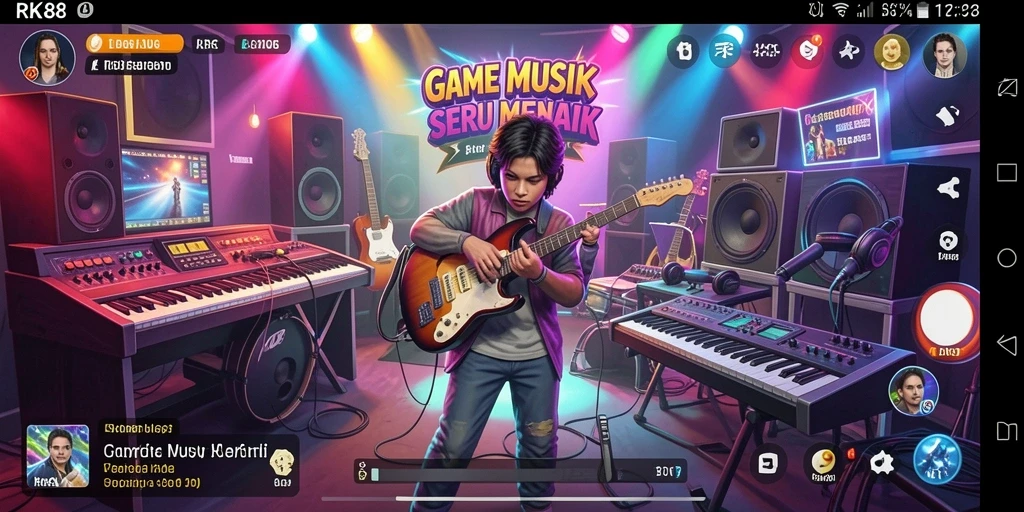 Tampilan gameplay RK88 yang menyenangkan dengan berbagai lagu.