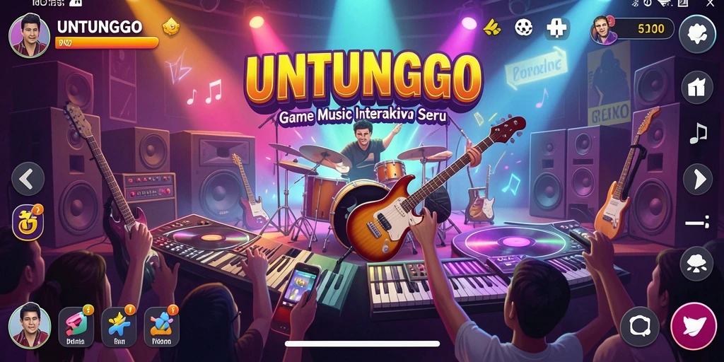 Tangkapan layar utama UNTUNGGO menunjukkan pemain menikmati gameplay musik yang interaktif.